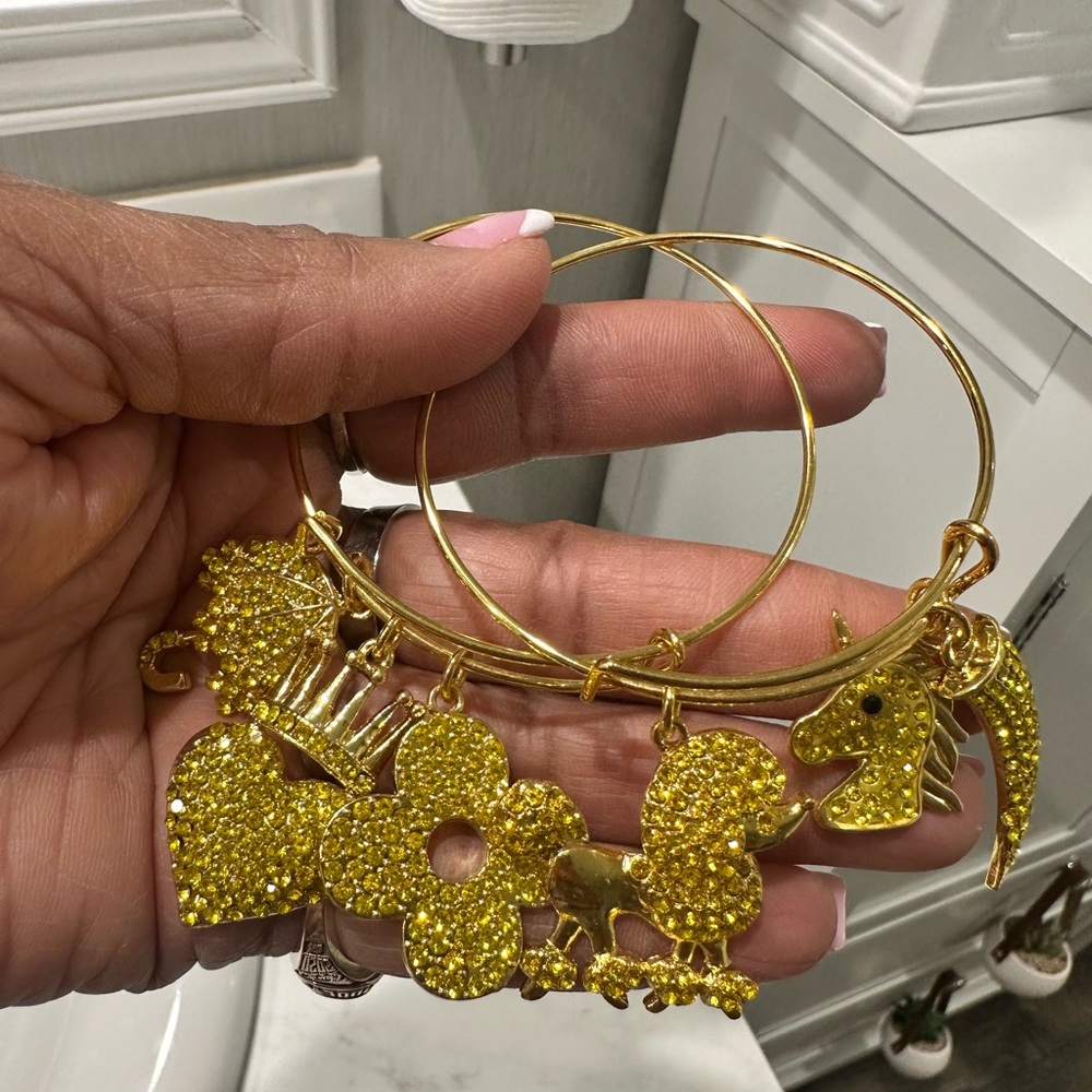 Gold Charm Bangle Bracelet Set